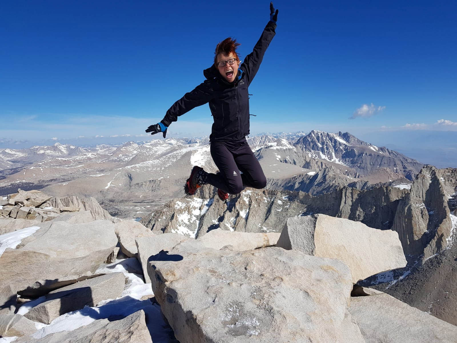 Leaping for joy to the summit of Mount Whitney