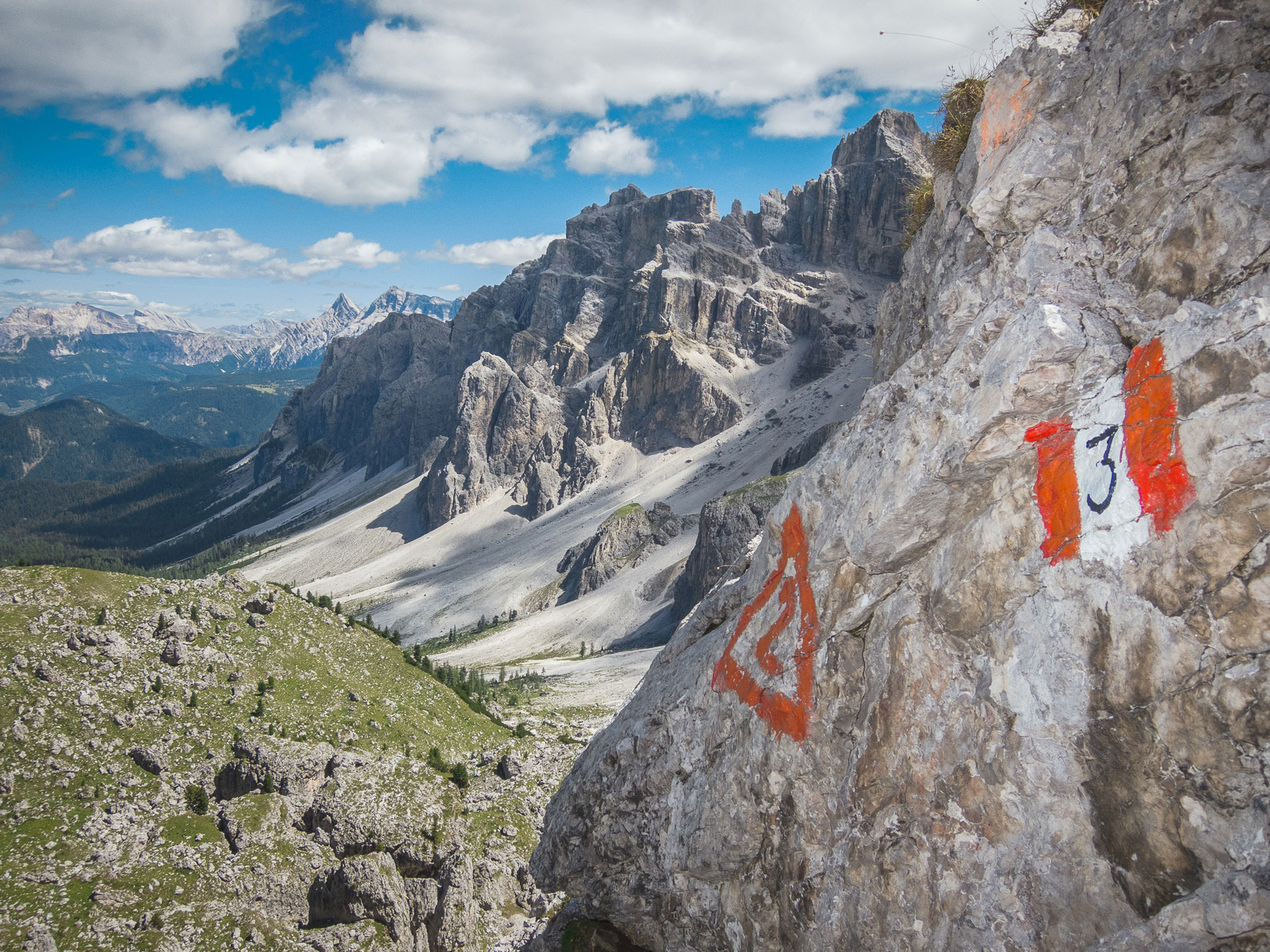 Traverse of the Alps from Munich to Venice waymarks in the Dolomites