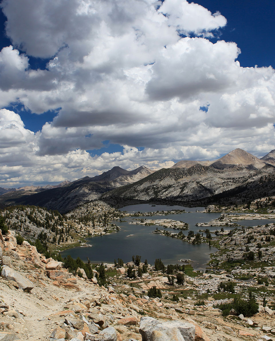 Long-distance walks Pacific Crest Trail landscape with mountain lake