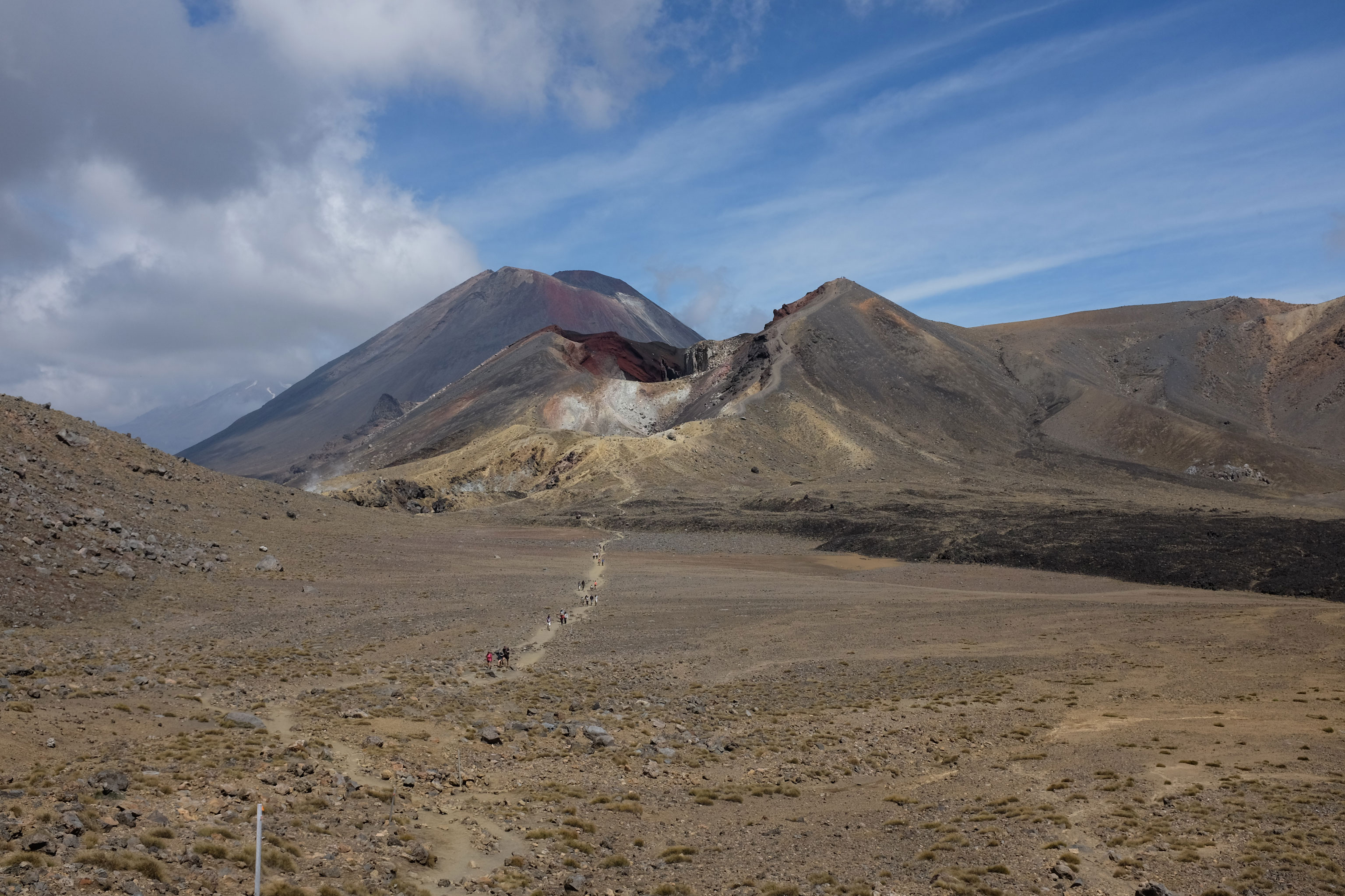 Long-distance walks thru hiking Te Araroa Trek volcano in Tongariro National Park