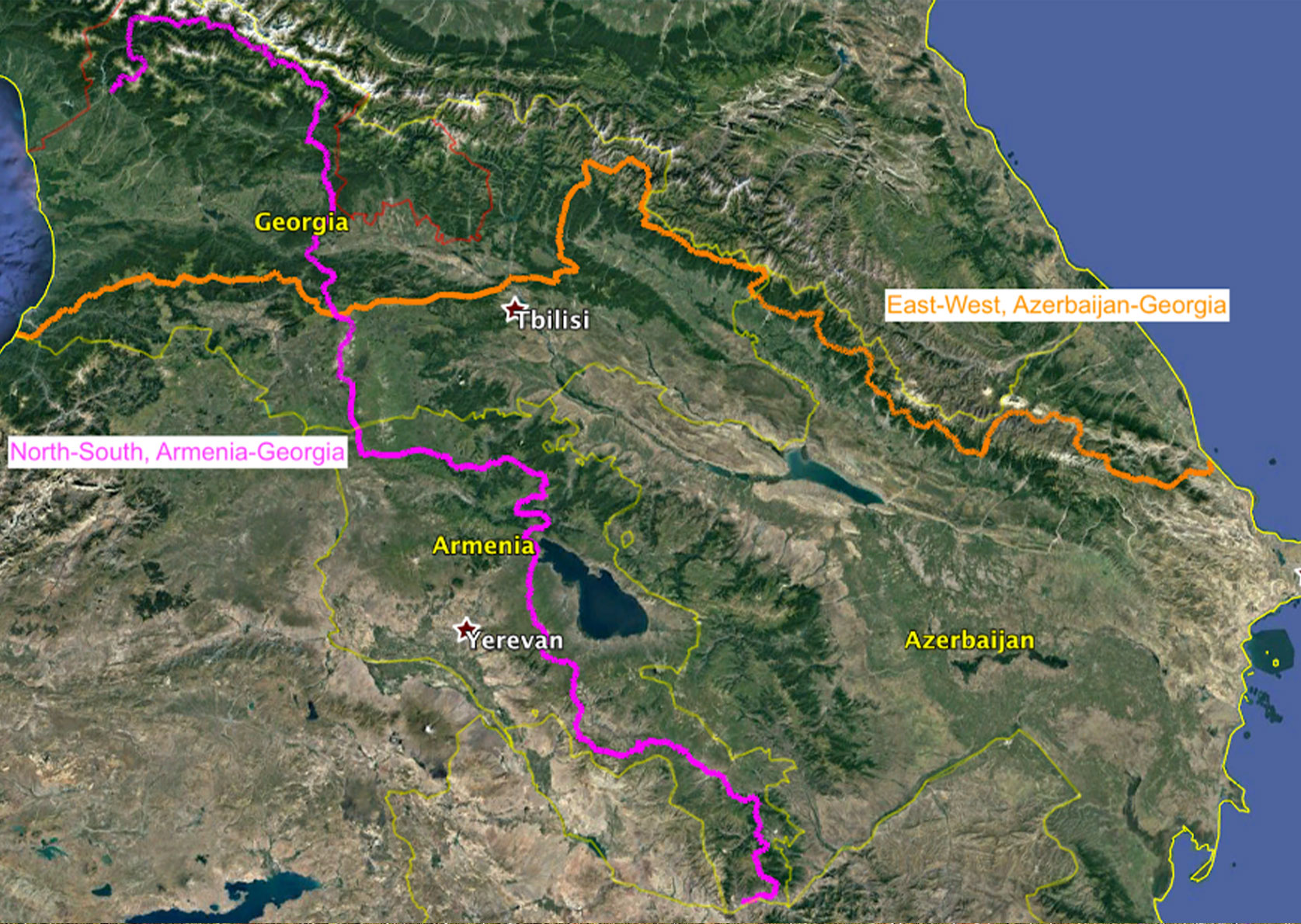 Long-distance hiking trails Trans Caucasus Trail map with planned routes