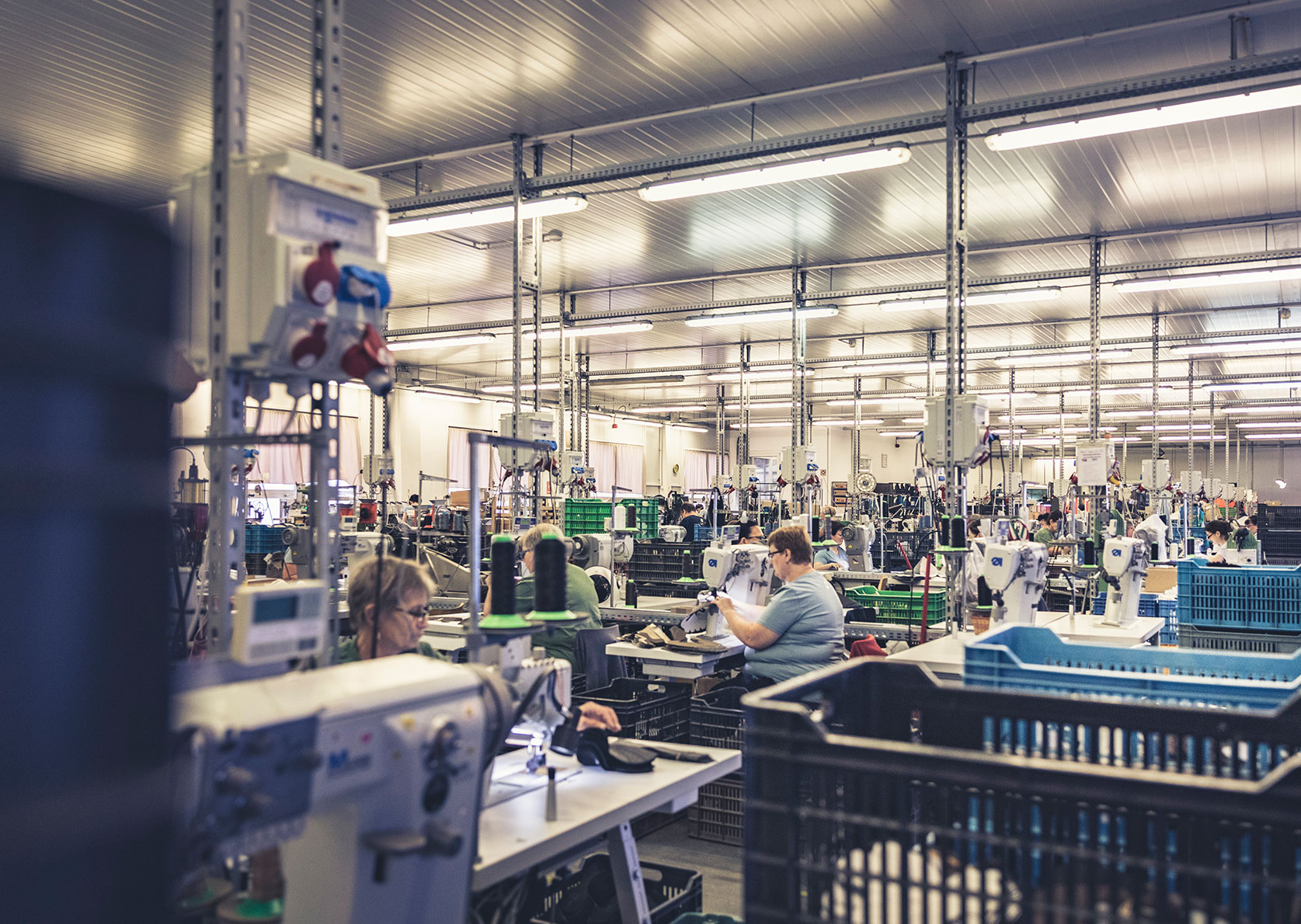 The stitching department of the HANWAG production site in Hajdúböszörmény, Hungary where are hanwag boots made