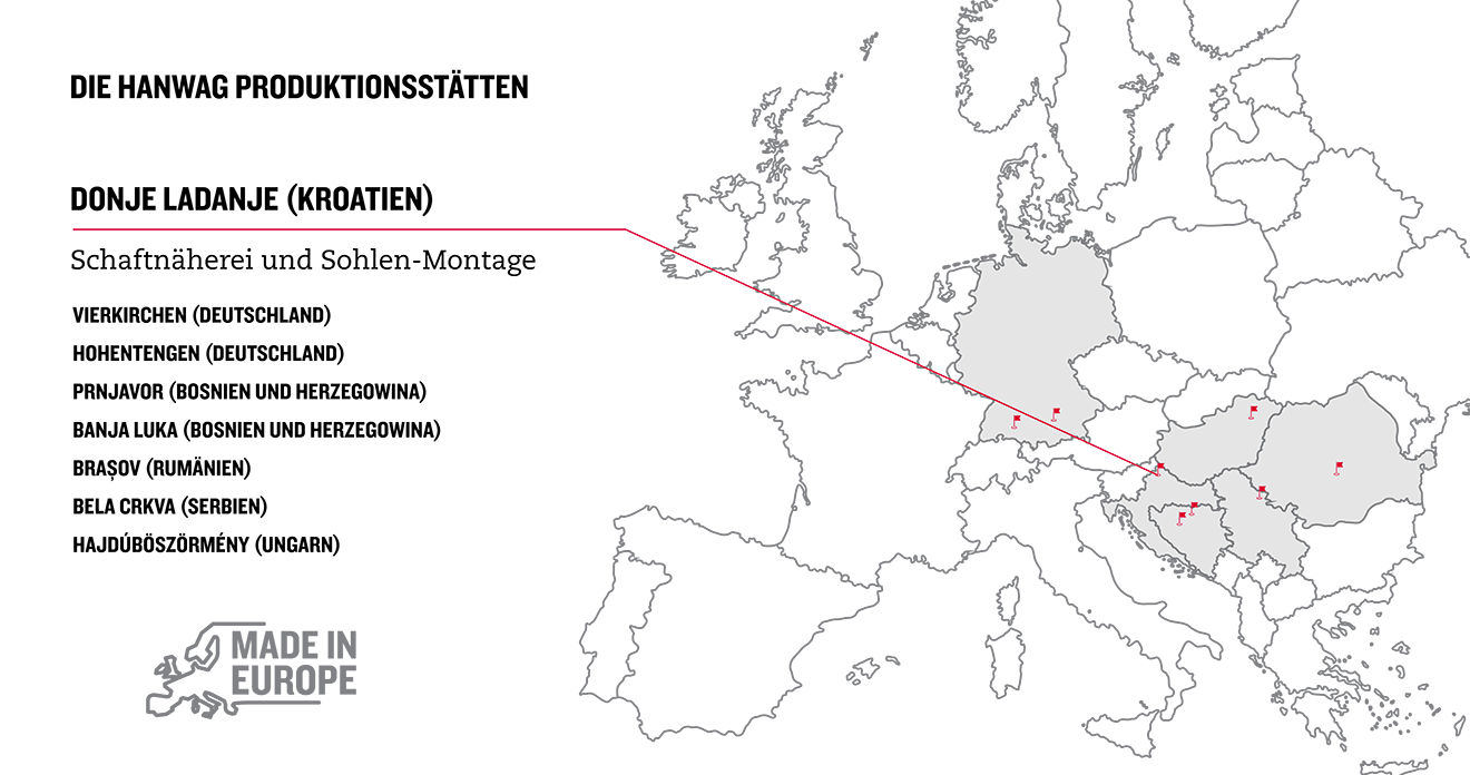Karte der HANWAG Produktionsstätten in Europa Kroatien
