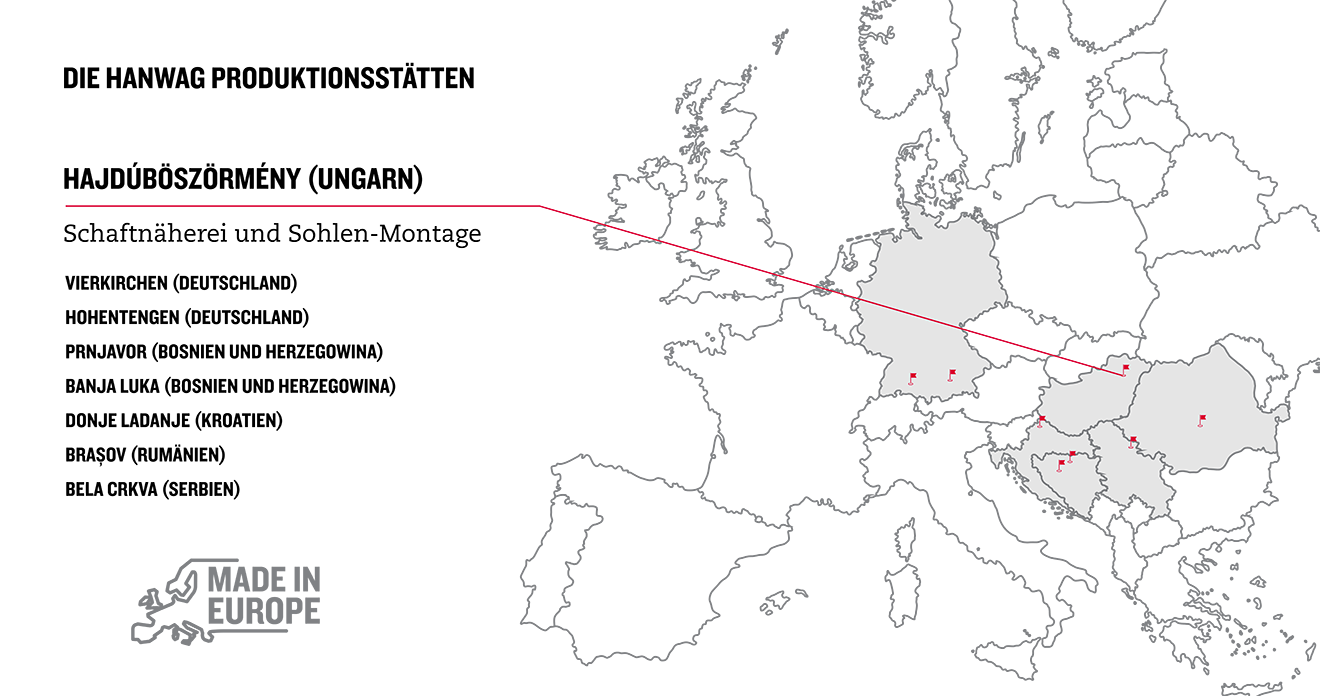Karte der HANWAG Produktionsstätten in Europa Ungarn