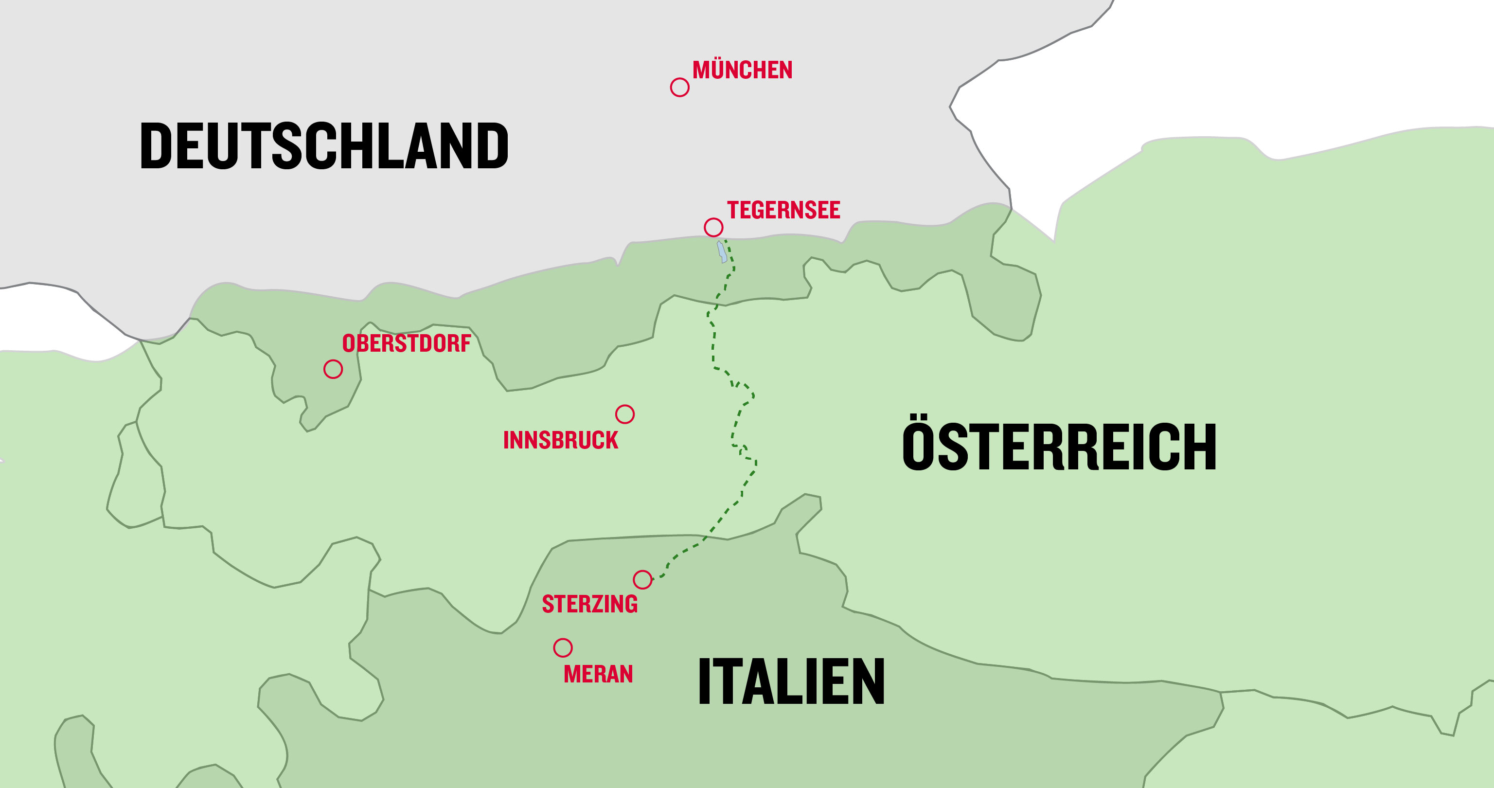 Karte der Alpenüberquerung für Anfänger vom Tegernsee nach Sterzing