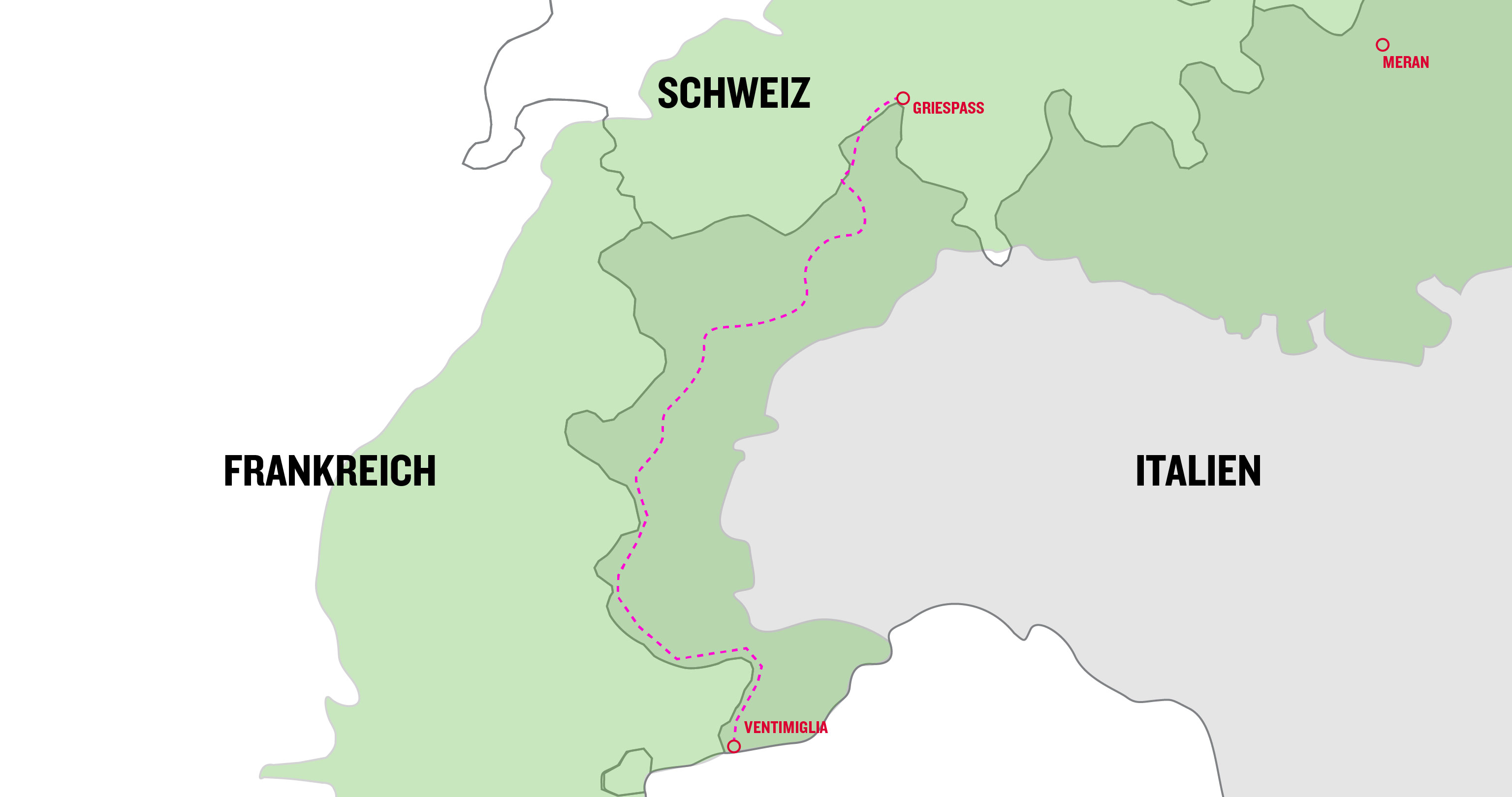 Karte der Westalpendurchquerung Grande Traversata delle Alpi GTA